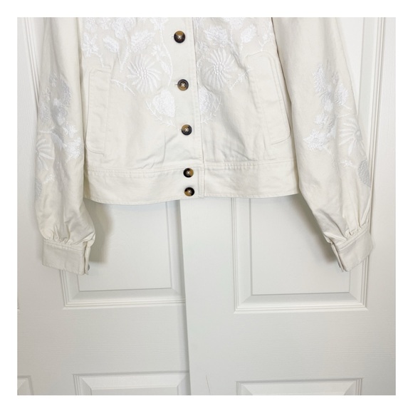 Boden Embroidered Ivory Twill Jacket Button Front Collared Floral Detail NWOT - Picture 5 of 12